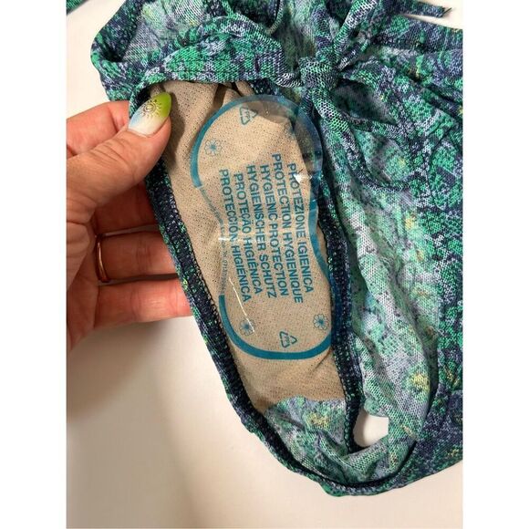 Solar Tan Thru 90's DEADSTOCK NWT 2 piece String Bikini Blue Green Snakeskin Sz - Picture 6 of 8